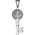 thumbnail image 1 of Sterling Silver Saint Benedict Key Medal Reversible Charm Pendant Necklace Antique Finish with 18 Inch Chain, 1 of 3