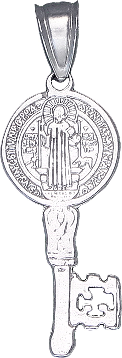 Sterling Silver Saint Benedict Key Medal Reversible Charm Pendant ...