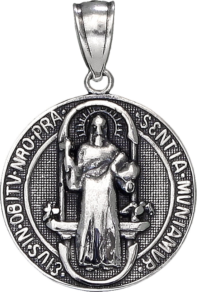Sterling Silver Saint Benedict Medal Reversible Charm Pendant Necklace ...