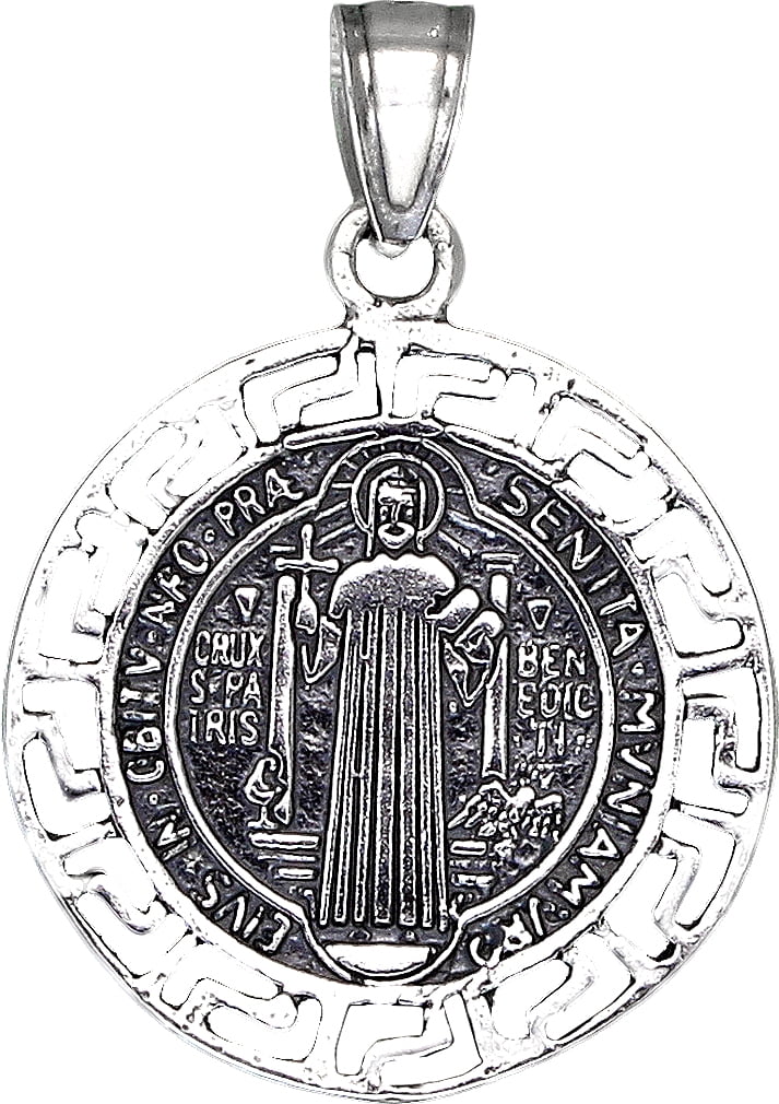 Sterling Silver Saint Benedict Medal Reversible Charm Pendant Necklace ...