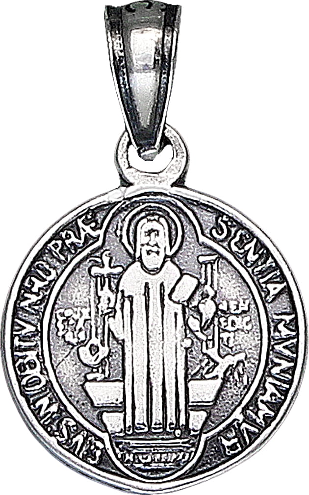 Sterling Silver Saint Benedict Medal Reversible Charm Pendant Necklace ...