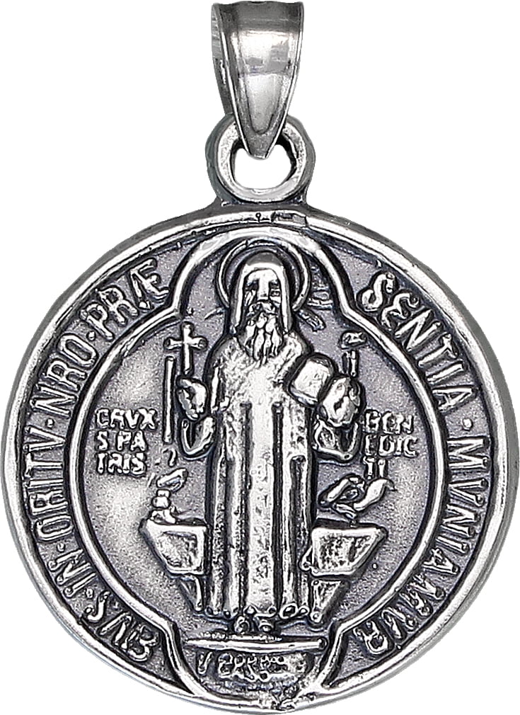 Sterling Silver Saint Benedict Medal Reversible Charm Pendant Necklace ...
