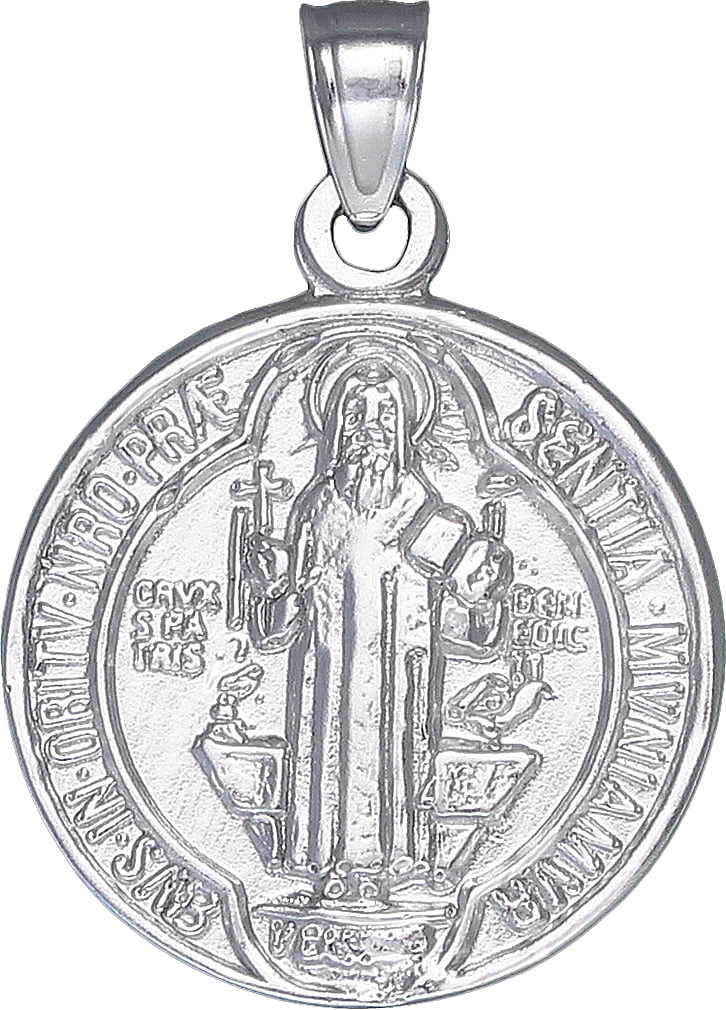 Sterling Silver Saint Benedict Medal Reversible Charm Pendant Necklace ...