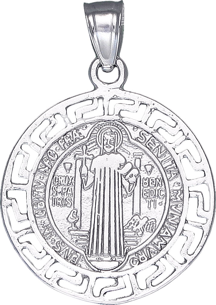 Sterling Silver Saint Benedict Medal Reversible Charm Pendant Necklace ...
