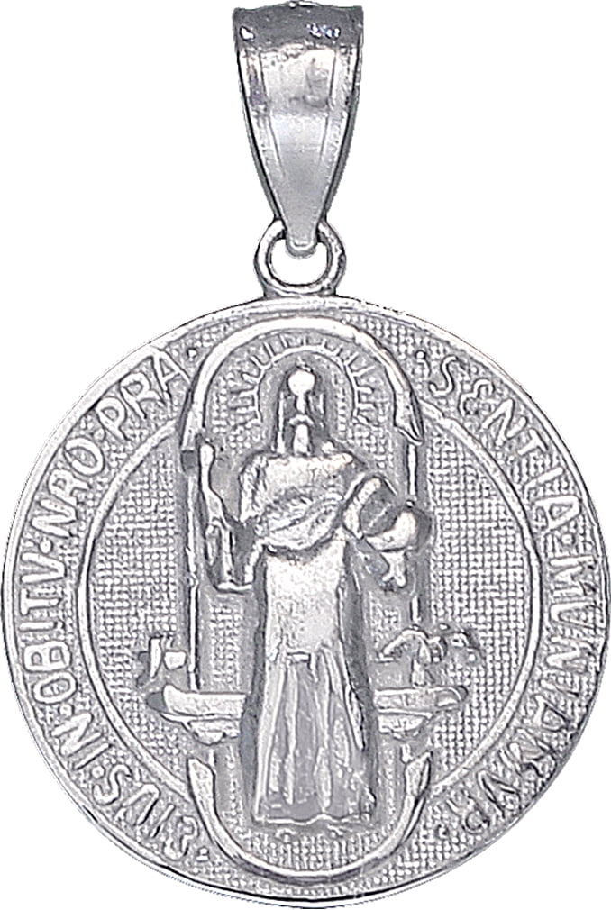Sterling Silver Saint Benedict Medal Reversible Charm Pendant Necklace ...