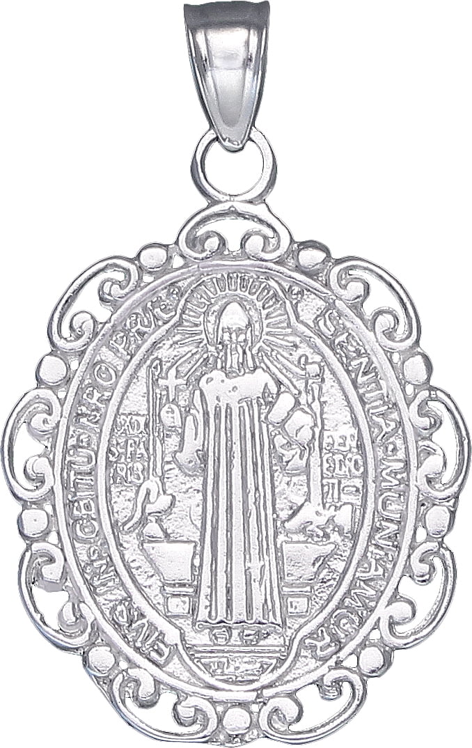Sterling Silver Saint Benedict Medal Reversible Charm Pendant Necklace ...