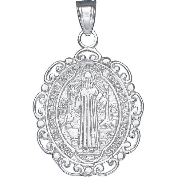 Sterling Silver Saint Benedict Medal Reversible Charm Pendant Necklace with 18 Inch Chain