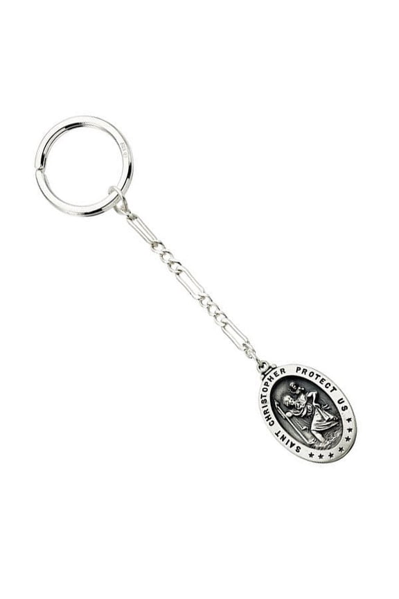 Sterling Silver Saint Christopher Keychain - 3/4 Inch X 1.1 Inch in Sterling Silver