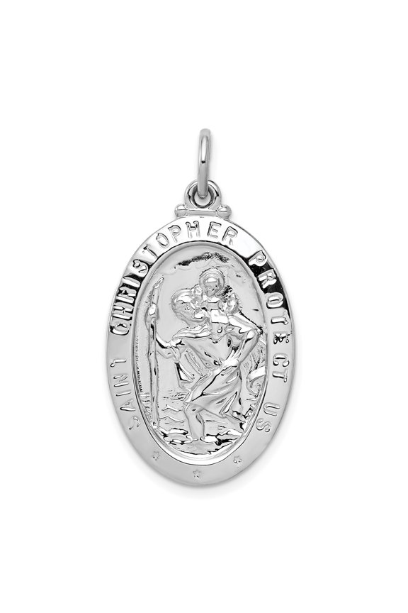Sterling Silver Saint Christopher Medal Necklace for Protection Oval Religious Pendant for Men and Women with Raised Relief Design Spiritual Jewelry for Travel and Faith