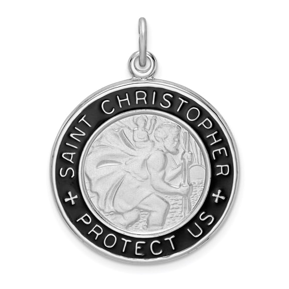 Sterling Silver Platinum-Plated Enamel St. Christopher Medal Pendant, 32.25 mm