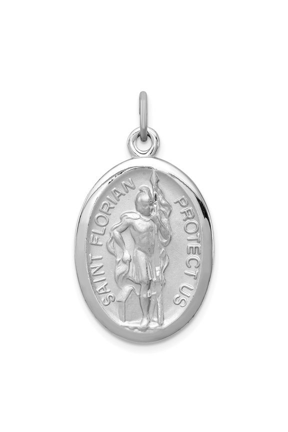 Sterling Silver Saint Florian Firefighter Religious Medal Pendant Charm, Protect Us