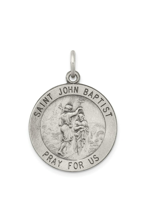 Sterling Silver Saint John Baptist Pendant Necklace with Baptism Scene Engraving, Religious Catholic Jewelry for Men and Women, Symbol of Faith, Devotion, and Spiritual Protection