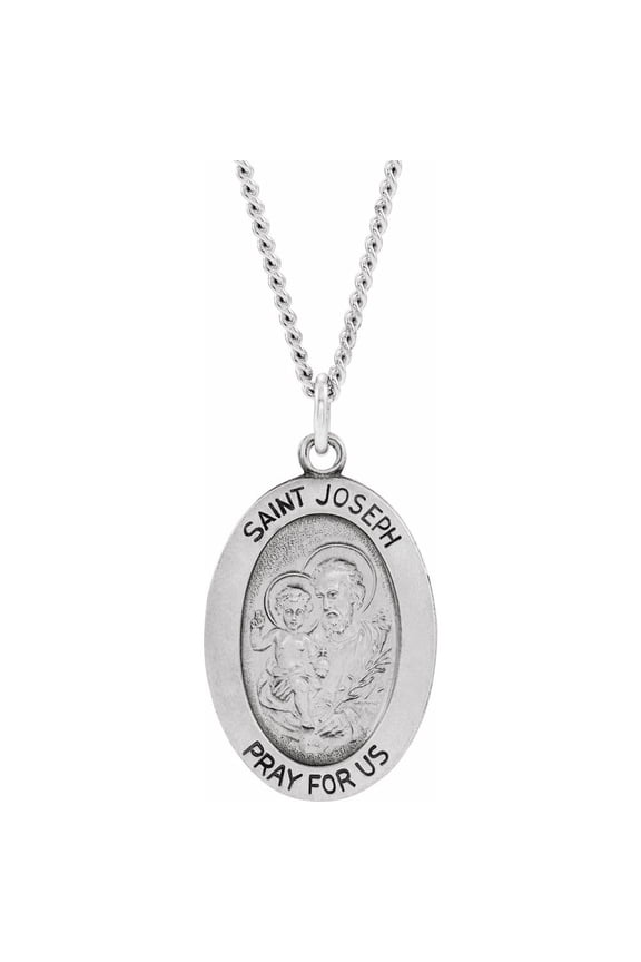 Sterling Silver Saint Joseph Oval Shape Medal Religious Necklace Fine Jewelry for Women Gifts for Her (19x13.5mm), 18"