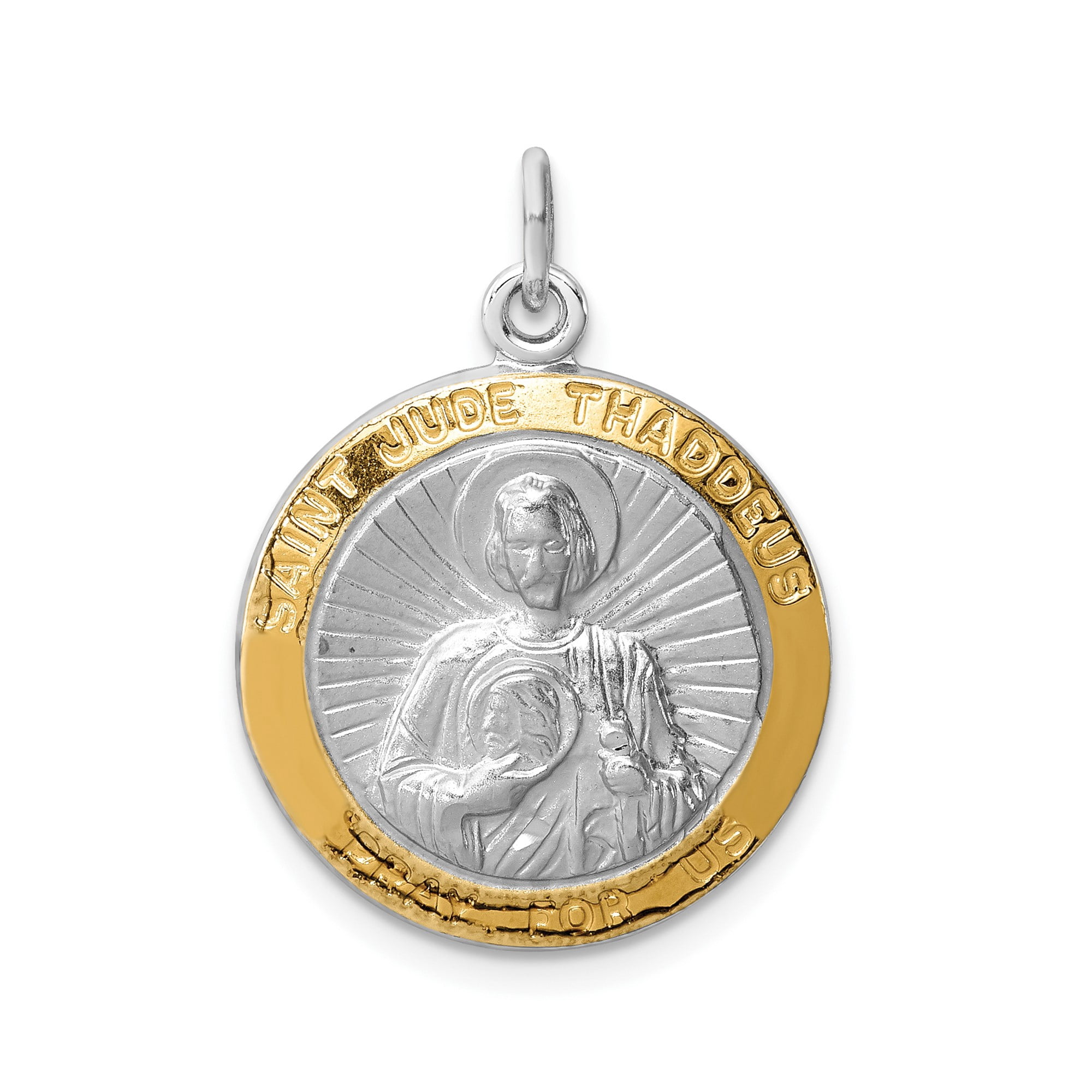 Sterling Silver Saint Jude Thaddeus Catholic Medal Pendant with Gold ...