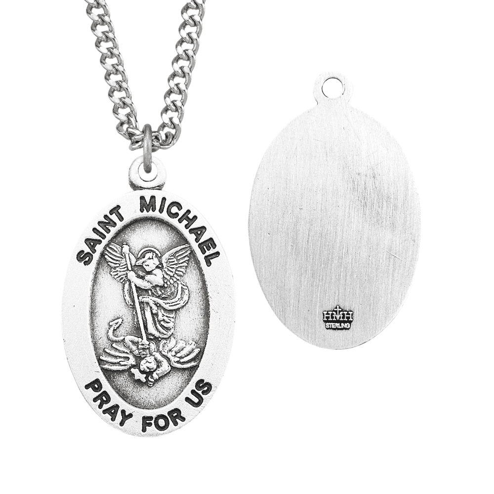 Sterling Silver Saint Michael Archangel Oval Medal Necklace, Archangel ...