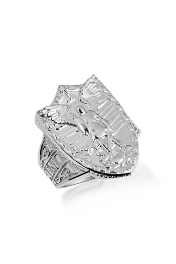 Sterling Silver Saint Michael Archangel Shield Signet Ring- Size 4