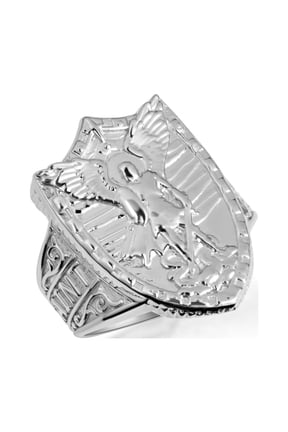 Sterling Silver Saint Michael Archangel Shield Signet Ring- Size 4