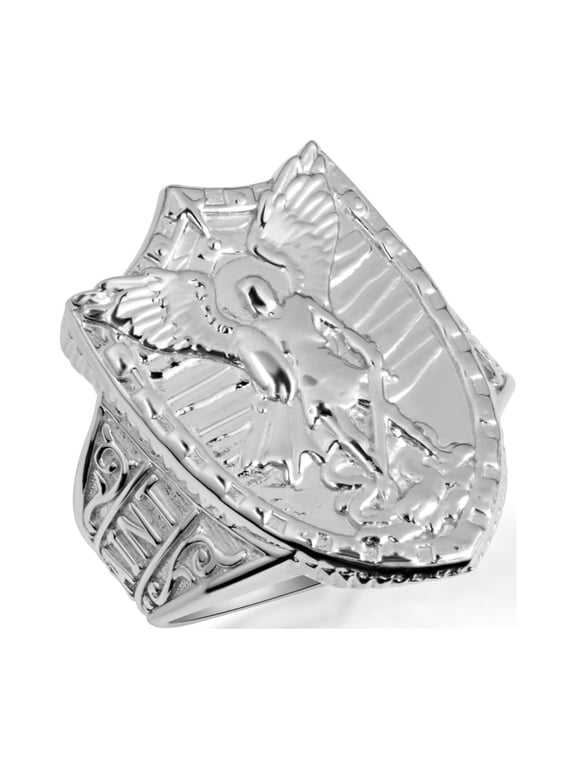 Sterling Silver Saint Michael Archangel Shield Signet Ring- Size 4