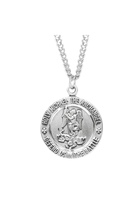 Sterling Silver Saint Michael EMT Medal Pendant Necklace Patron Saint of Police & First Responders 24" Rhodium Plated Stainless Steel Chain Made in USA Deluxe Velvet Gift Box