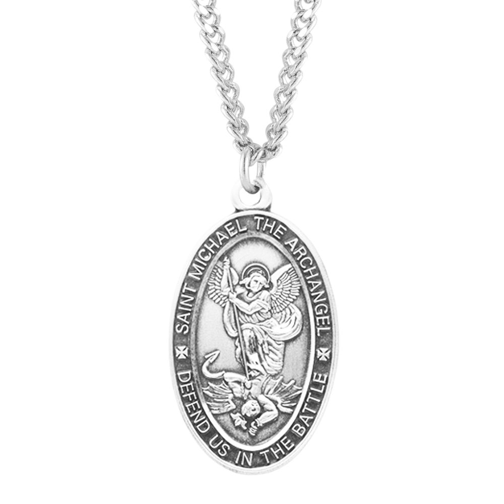 Sterling Silver Saint Michael Oval Medal Necklace, Archangel Defeating ...