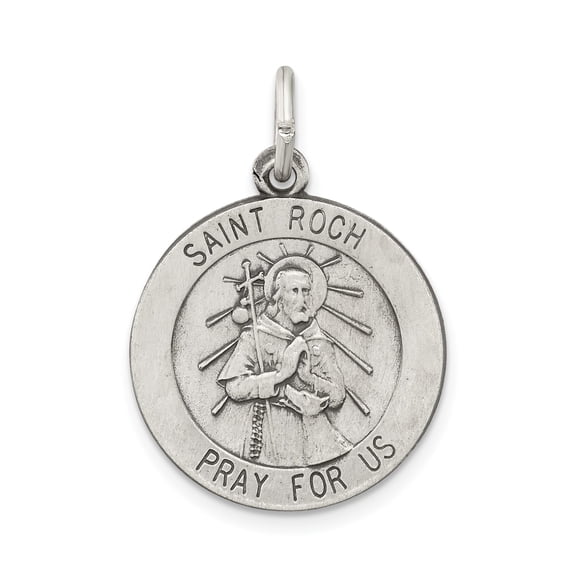 Sterling Silver Saint Roch Medal Pendant Necklace for Men or Women, Catholic Patron Saint Jewelry for Healing, Protection, and Christian Devotional Faith