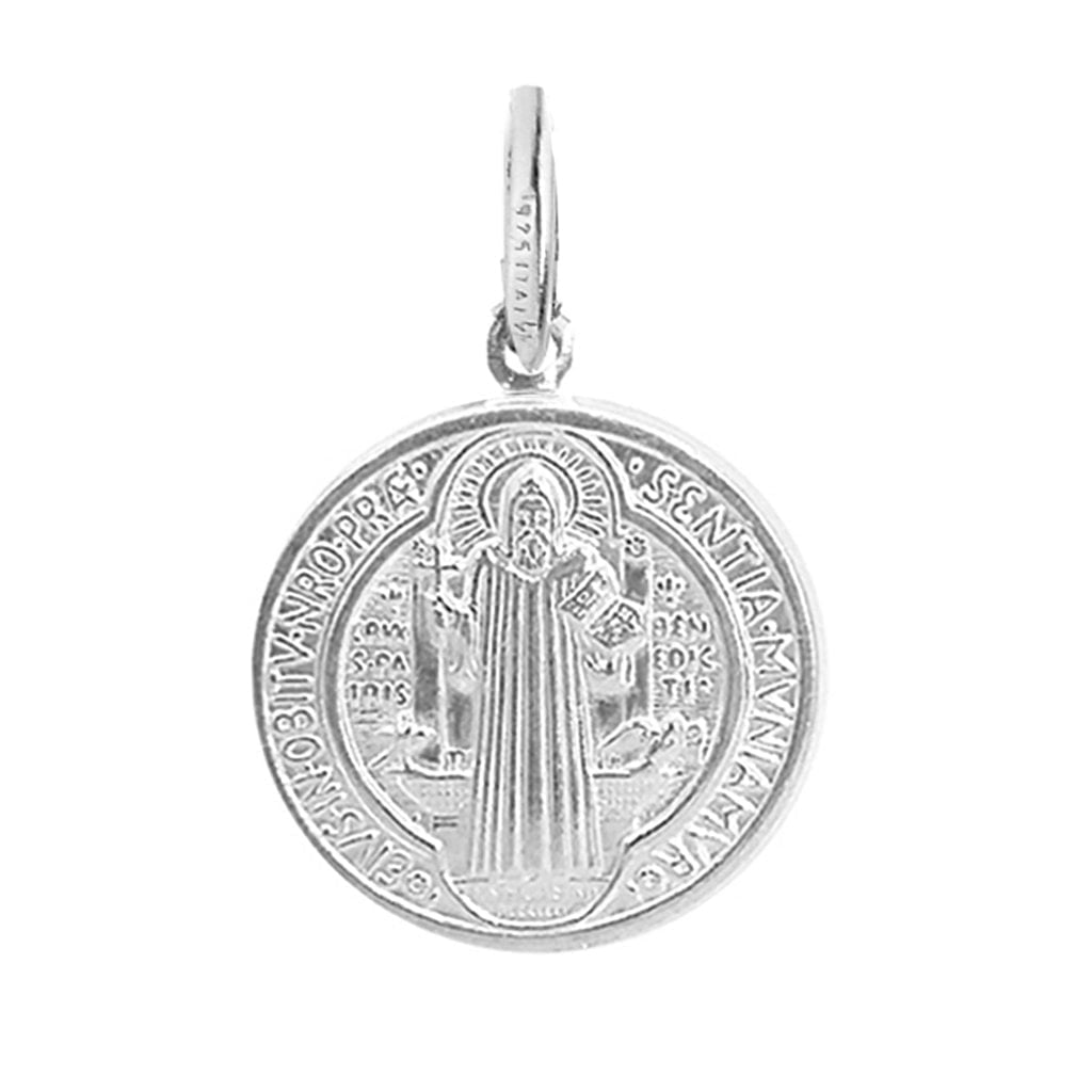 Saint Benedict Round Medal Pendant Necklace Real Sterling Silver 19mm ...