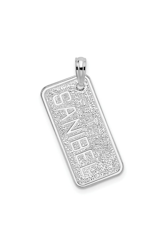 Sterling Silver Sanibel Pendant Necklace for Men and Women, Textured Rectangle Florida Tag, Unisex Travel Souvenir, Beach Vacation Keepsake Jewelry