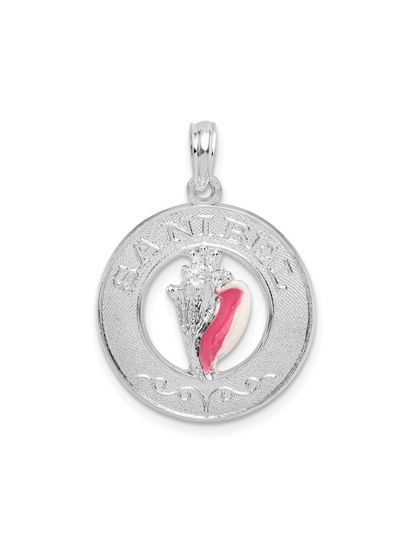 Sterling Silver Sanibel Pendant with Pink Enamel Conch Shell, Coastal Beach Charm for Women, Tropical Nautical Travel Jewelry, Ocean Island Keepsake Accessory