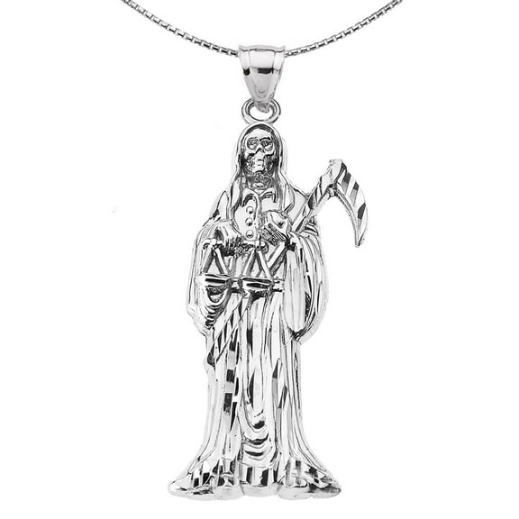 Sterling Silver Santa Muerte (Santisima Muerte) Holy Death Angel Pendant Necklace, 18"