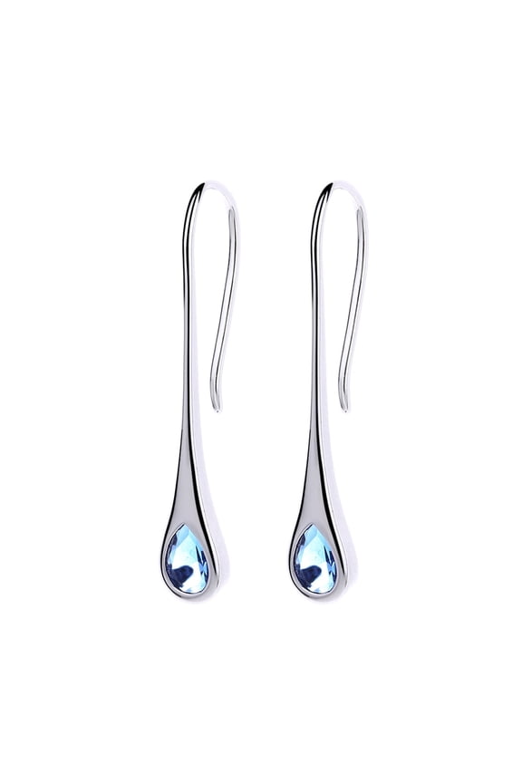 Blue Sapphire Sterling Silver Pull-through Minimalist Drop Earrings