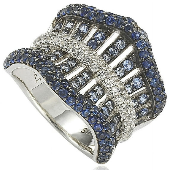 Sterling Silver Sapphire and 6 CTtw Diamond Gladiator Ring