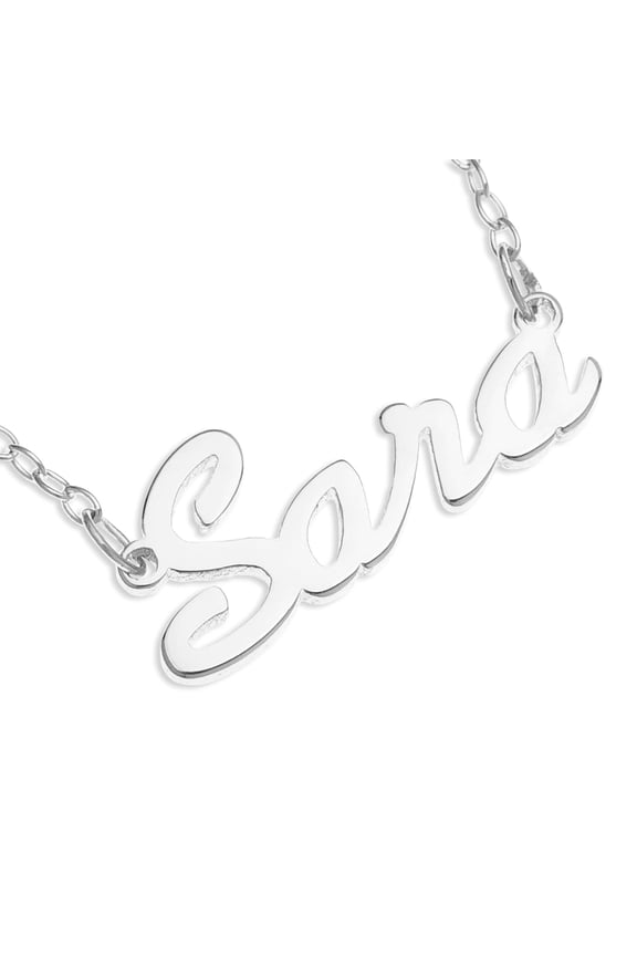 Sterling Silver 'Sara' Name Pendant on 16-inch Trace Chain - White