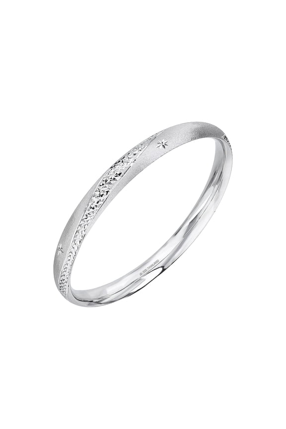 Sterling Silver Satin Finish Slip On Bangle Bracelet with Diamond Cut Crossover Pattern