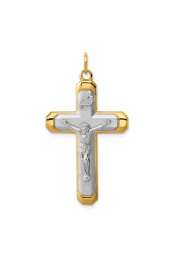 Sterling Silver Satin/Polished Vermeil Corpus Cross Pendant Charm