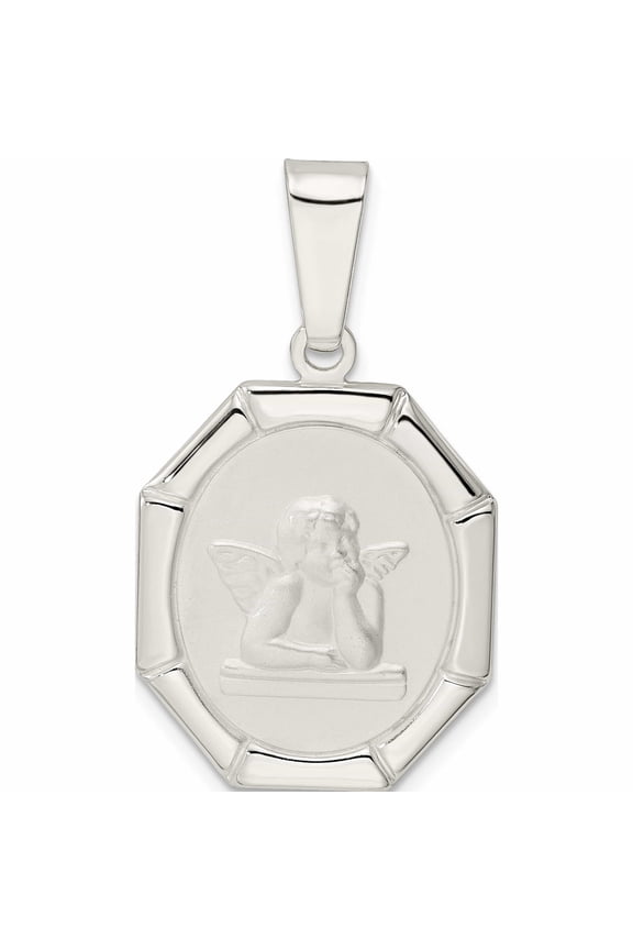 Sterling Silver Rhodium-plated Satin Raphael Angel Pendant