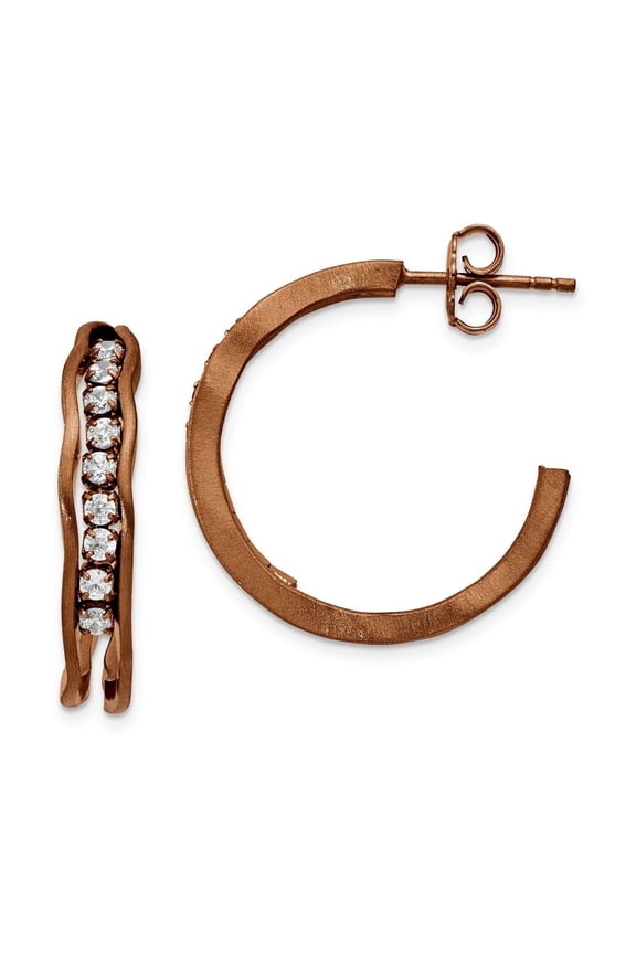 Finest Gold Sterling Silver Satin Finish Post Hoop Earring with Stones - Chocolate