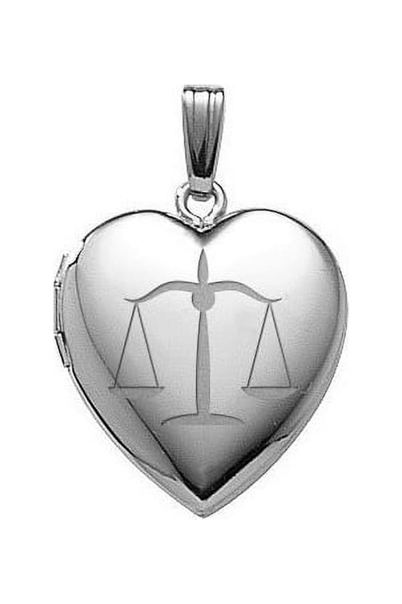 Sterling Silver "Scales of Justice" Heart Locket - 2/3 Inch X 2/3 Inch