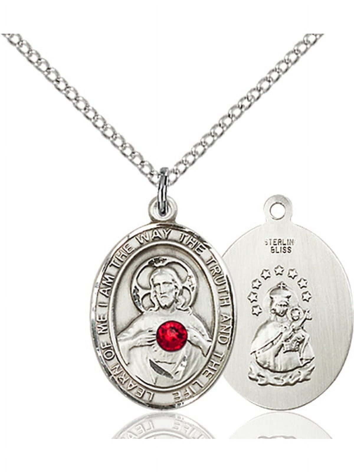 Sterling Silver Scapular Pendant with 3mm July Red Swarovski Crystal 3/ ...