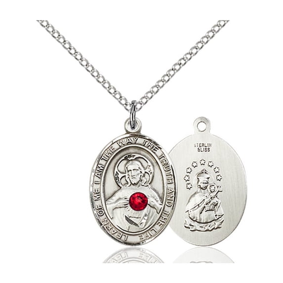 Sterling Silver Scapular Pendant with 3mm July Red Swarovski Crystal 3/ ...