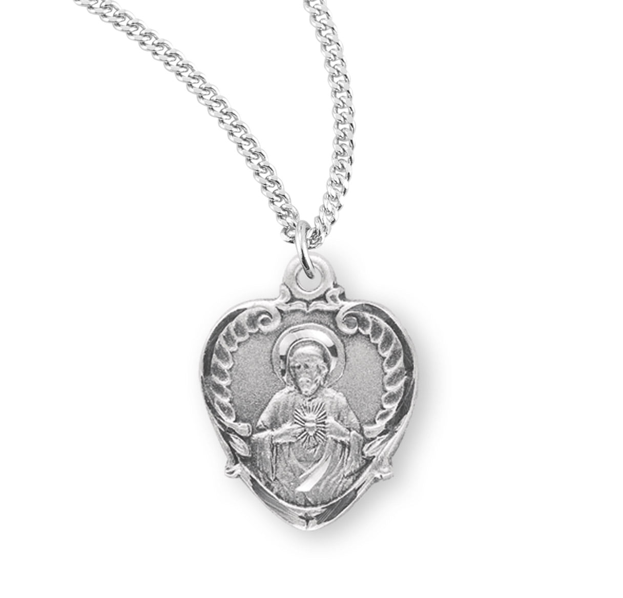 Sterling Silver Scapular Sacred Heart of Jesus Medal Pendant Necklace ...