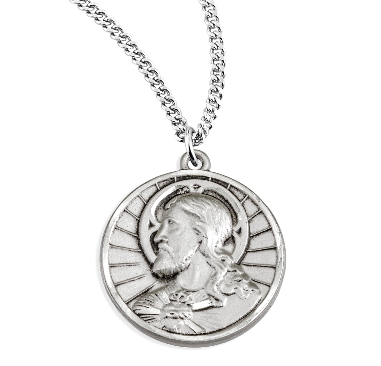 Sterling Silver Scapular Sacred Heart of Jesus Medal Pendant Necklace ...