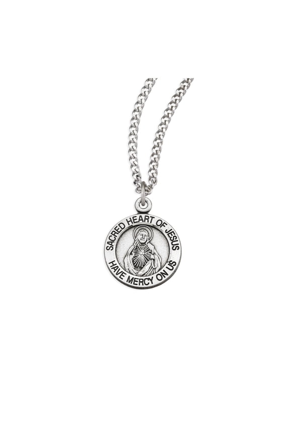 Sterling Silver Scapular Sacred Heart of Jesus Medal Pendant Necklace