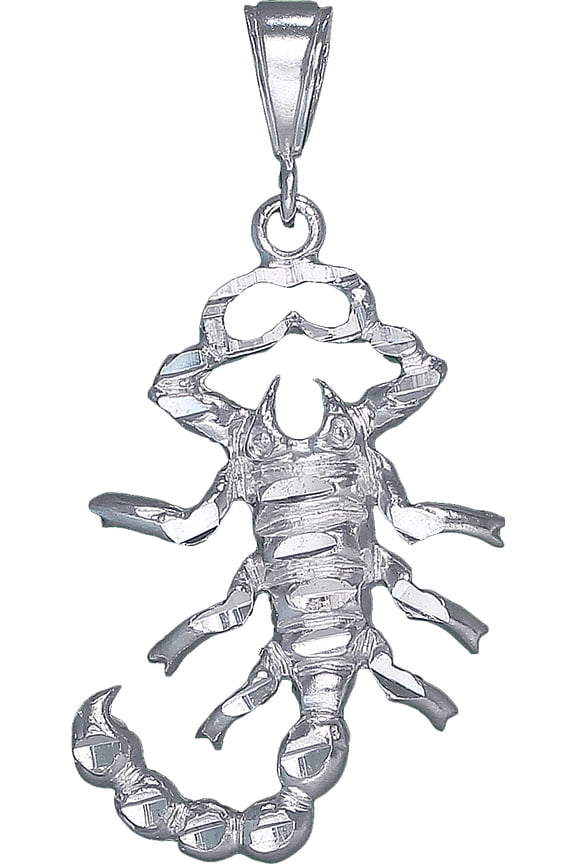 Sterling Silver Scorpion Charm Pendant Necklace with Diamond Cut Finish and 24 Inch Figaro Chain
