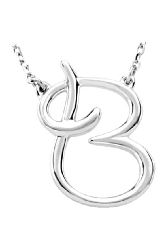 Sterling Silver Script Initial B Necklace Fine Jewelry for Women Gifts for Her (18.1x13.5mm), 16"