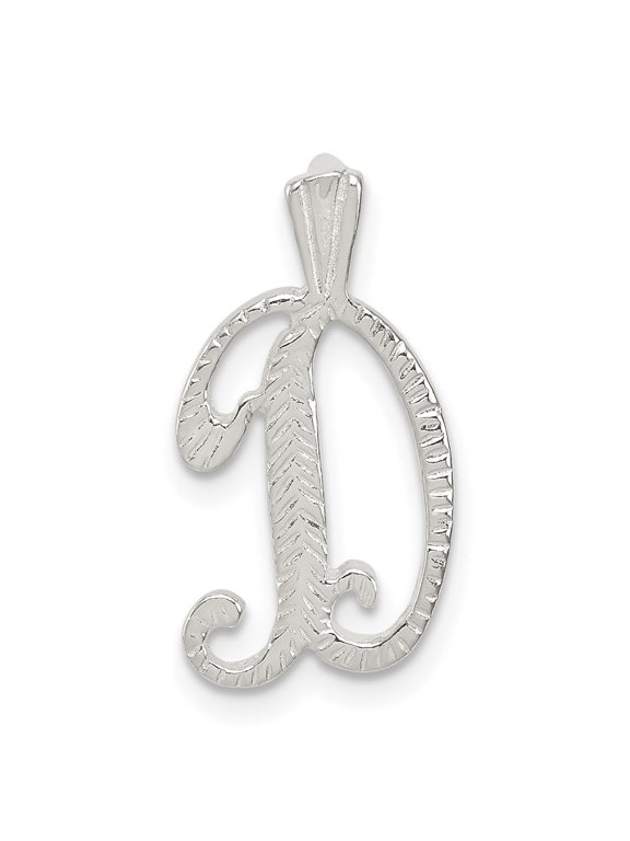 Sterling Silver Script Initial D Pendant Charm with Textured Finish, Scroll Design, Monogram Letter Necklace for Women or Unisex Jewelry
