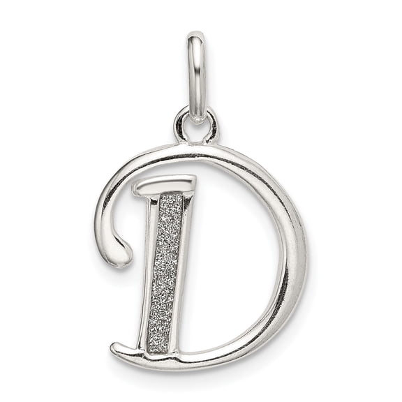 925 Sterling Silver Initial D Script Pendant Charm, Polished Textured, Unisex