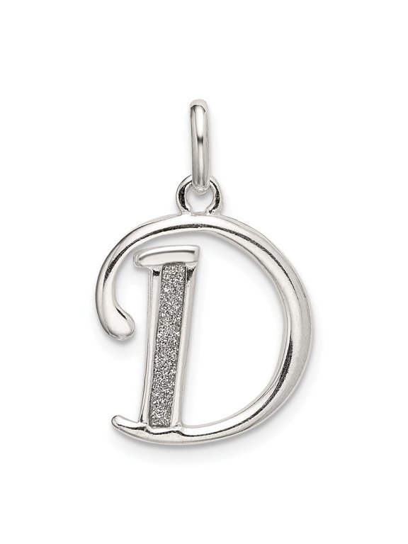 925 Sterling Silver Initial D Script Pendant Charm, Polished Textured, Unisex