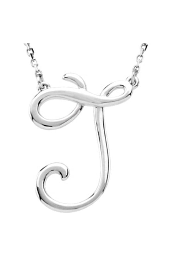 Sterling Silver Script Initial J Necklace Fine Jewelry for Women Gifts for Her (19.8x15.8mm), 16"