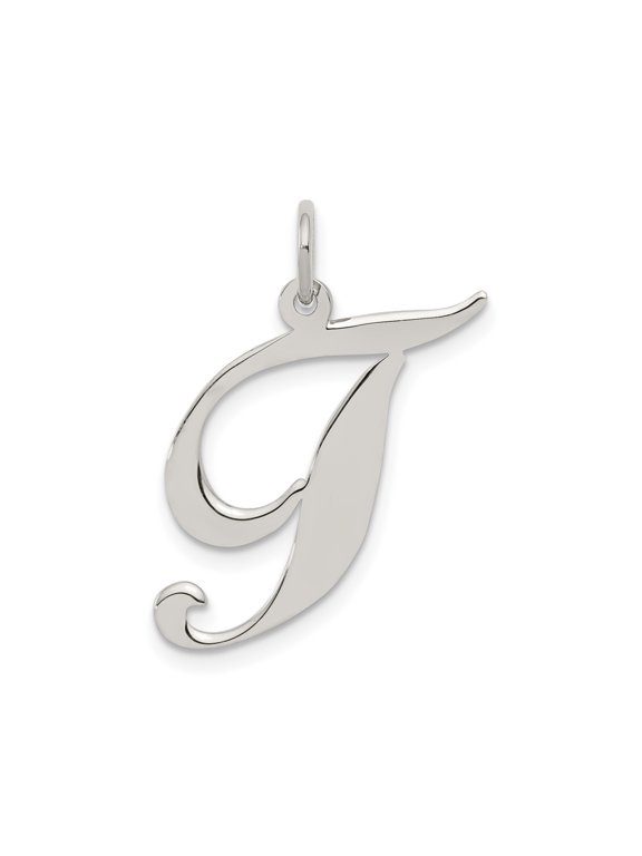 Sterling Silver Script Initial J Pendant Charm, Polished Monogram Letter