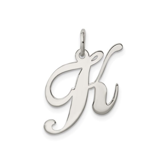Sterling Silver Script Initial K Pendant for Women, Polished Cursive Letter Charm Necklace, Monogram Style for Identity, Personalized Jewelry for Everyday Wear or Name Statement Accessory